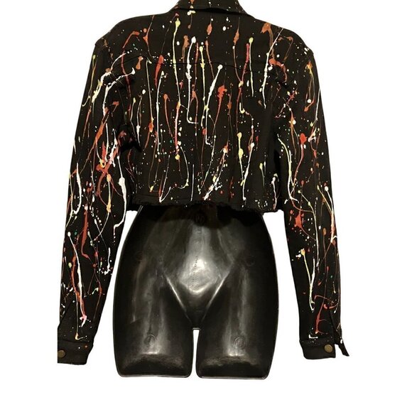 Purple Candy Jackets & Blazers - NWT Purple Candy Paint Splatter Cropped Denim Jacket L Rave Psychedelic POCKETS